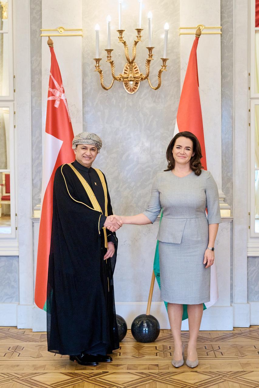 The Omani Ambassador presents his credentials to Her Excellency the President of Hungary as an accredited ambassador to Hungary.