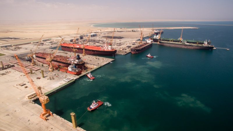 Wide shot of a port in Oman