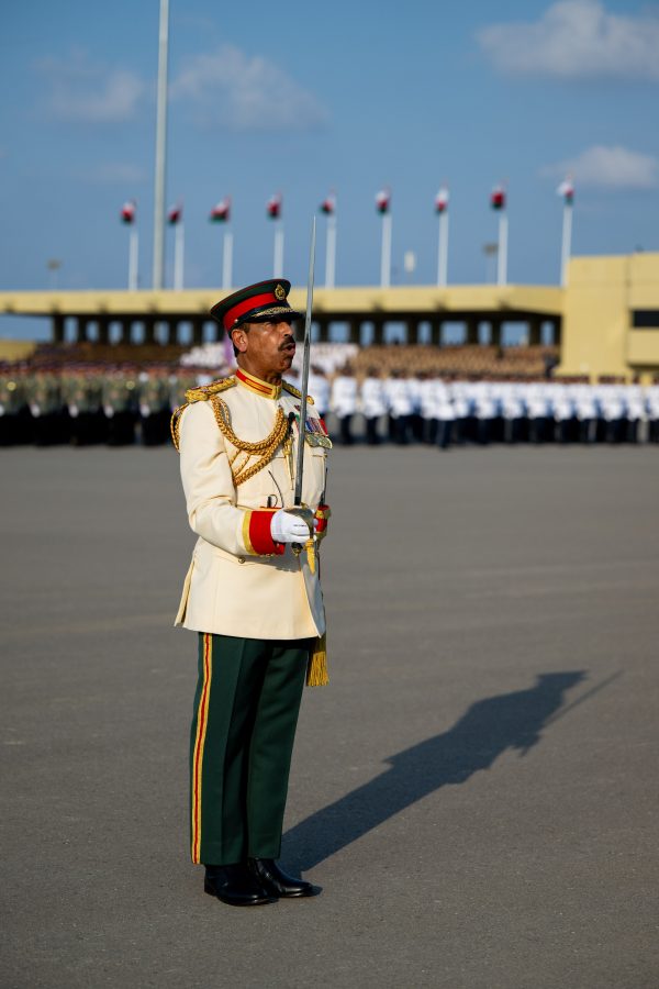 The parade commander requests permission from His Majesty to start the military parade.