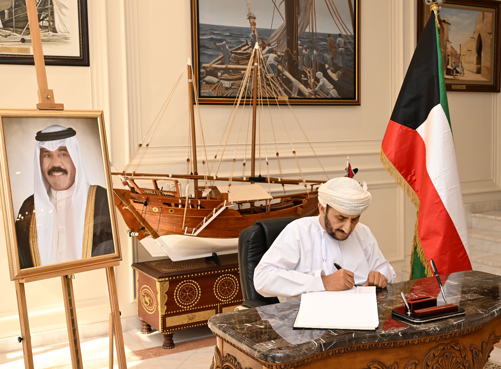 A number of officials from the Ministry of Foreign Affairs offer their condolences on the death of the late Emir of the State of Kuwait at the embassy headquarters