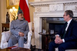 The Sultan of Oman Haitham bin Tarik Al Said meets with British Prime Minister Keir Starmer at Number 10 Downing Street in London, United Kingdom on August 6, 2024.