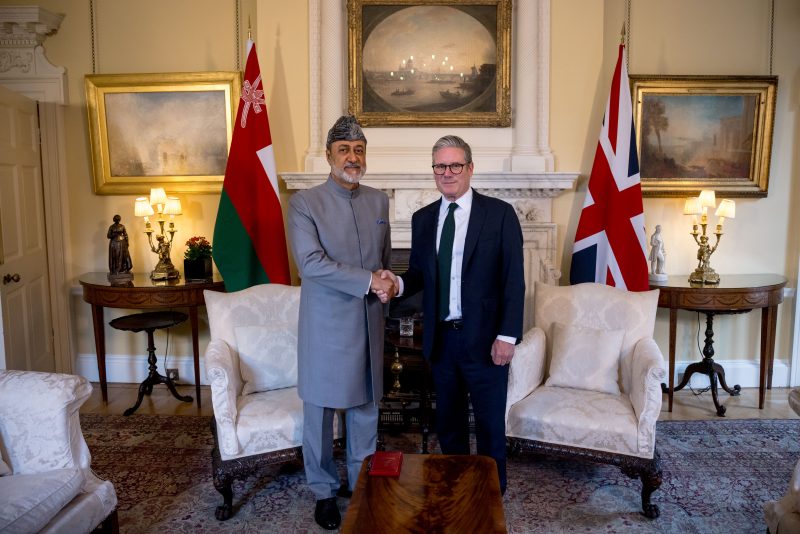 The Sultan of Oman Haitham bin Tariq Al Said meets with British Prime Minister Keir Starmer at Number 10 Downing Street in London, United Kingdom on August 6, 2024.