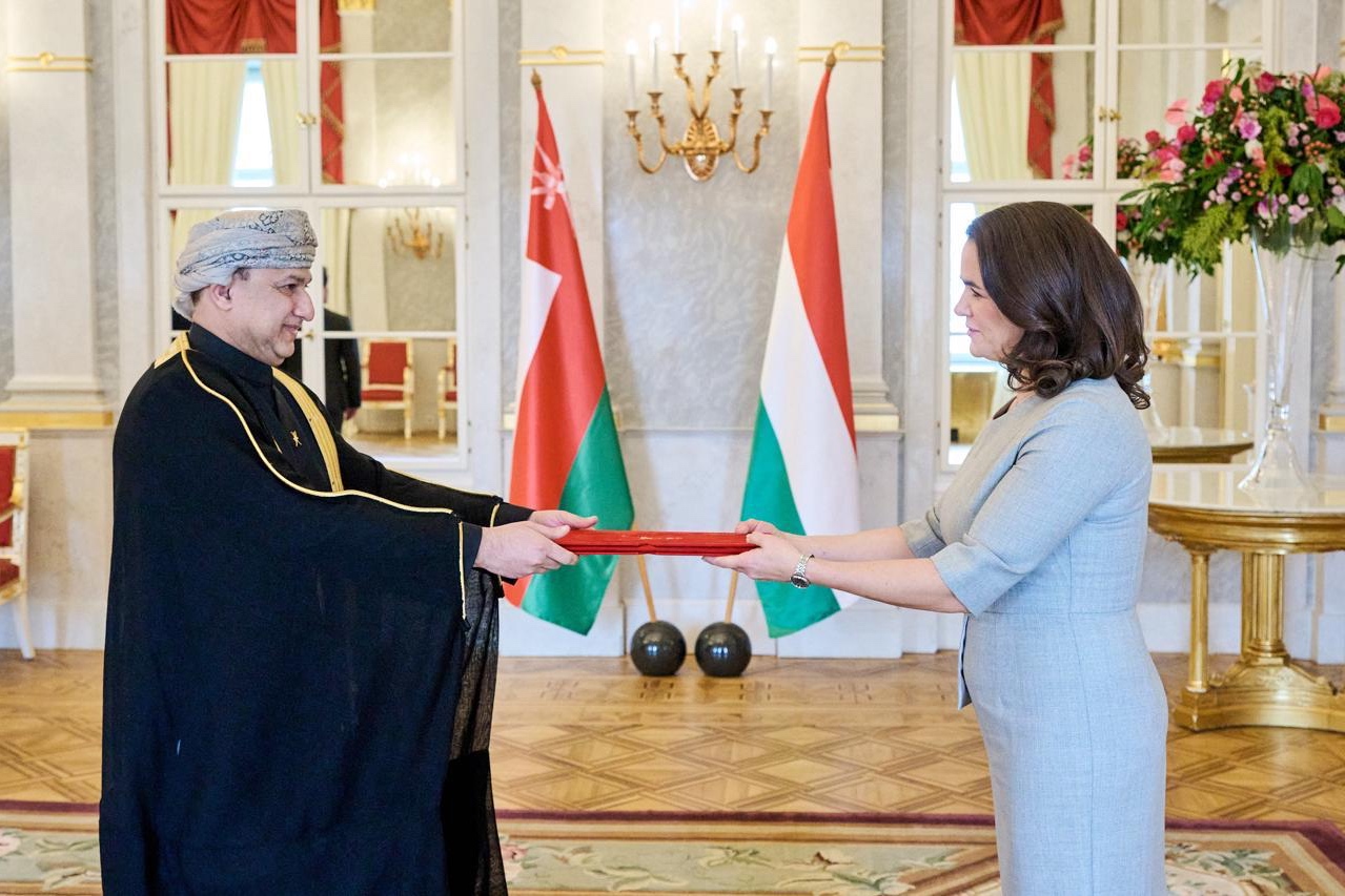 The Omani Ambassador presents his credentials to Her Excellency the President of Hungary as an accredited ambassador to Hungary.