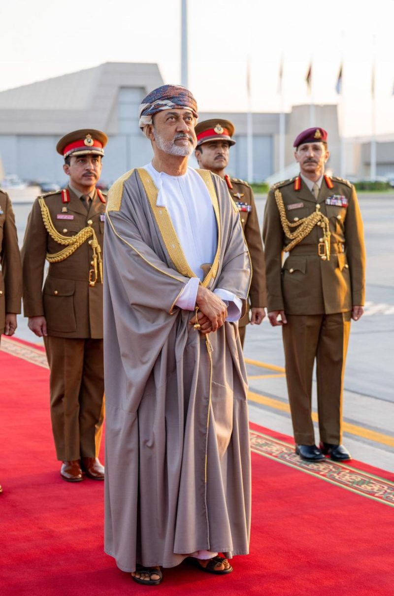 HM Sultan Haitham at the Royal Airport receiving President of Algeria Tabboun